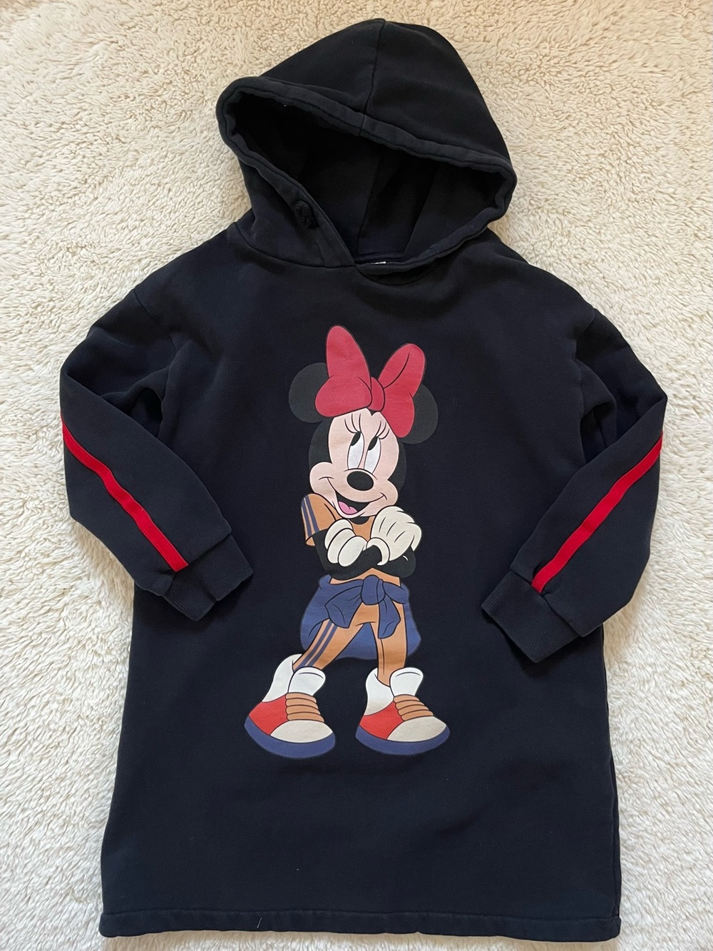 Zara Girls Black Minnie Mouse Hooded Sweater Dress Sz 8